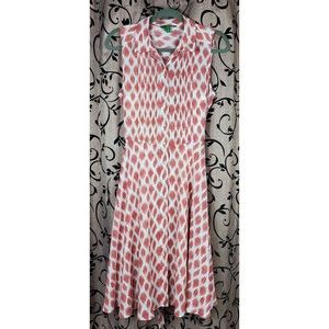 Dip Womens Size Medium Sleveless Button Up Long Belted Summer Dress White Coral